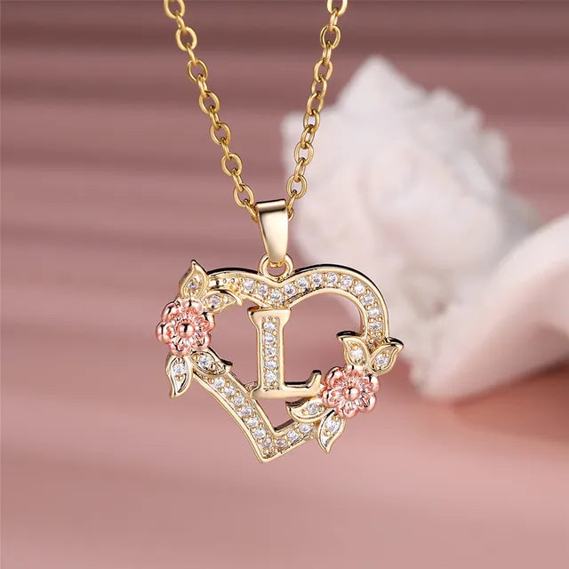 Cute Female A-Z Letter Pendant Necklace Vintage Yellow Gold Color Wedding Jewelry Gift For Women