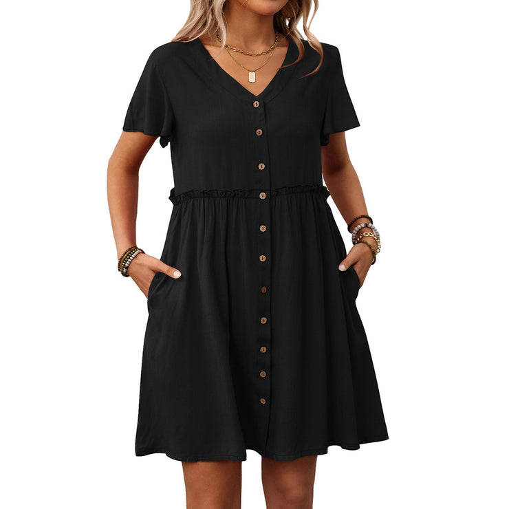 Women's Bohemian vacation V-neck short sleeved ruffled dress for women