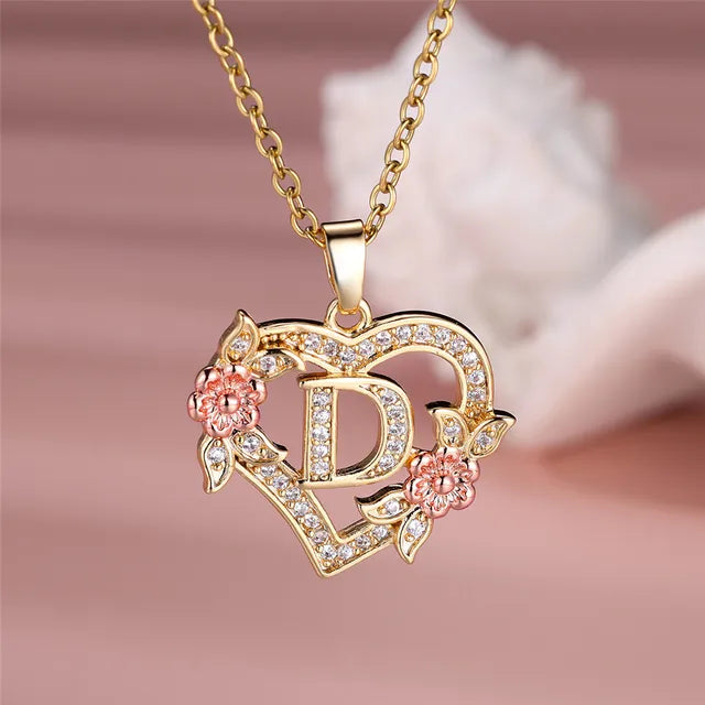 Cute Female A-Z Letter Pendant Necklace Vintage Yellow Gold Color Wedding Jewelry Gift For Women