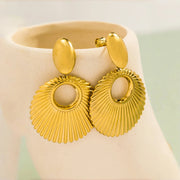 Shell Texture Charm Pendant Stainless Steel Earrings for Women, Retro High-quality Daily Jewelry Earrings