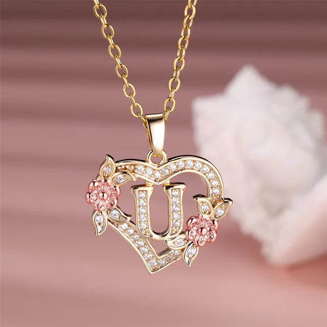 Cute Female A-Z Letter Pendant Necklace Vintage Yellow Gold Color Wedding Jewelry Gift For Women