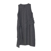 Retro Fashion Tank Top Skirt Round Neck Splicing Ruffle Edge Drawstring Mid Long Versatile Sleeveless Dress
