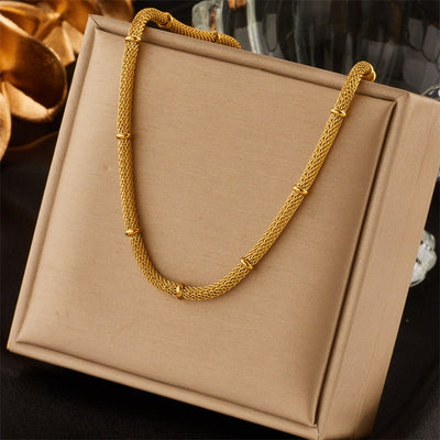 Elegant and niche design, hollowed out cylindrical chain, gold bead tassel pendant, titanium steel jewelry necklace