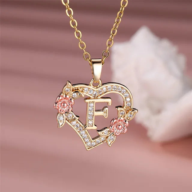 Cute Female A-Z Letter Pendant Necklace Vintage Yellow Gold Color Wedding Jewelry Gift For Women