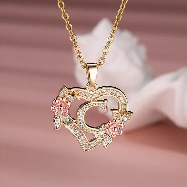 Cute Female A-Z Letter Pendant Necklace Vintage Yellow Gold Color Wedding Jewelry Gift For Women