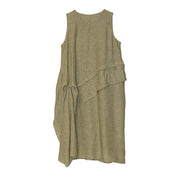 Retro Fashion Tank Top Skirt Round Neck Splicing Ruffle Edge Drawstring Mid Long Versatile Sleeveless Dress