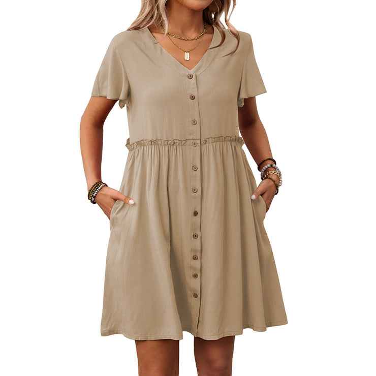 Women's Bohemian vacation V-neck short sleeved ruffled dress for women