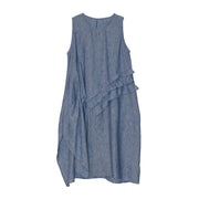 Retro Fashion Tank Top Skirt Round Neck Splicing Ruffle Edge Drawstring Mid Long Versatile Sleeveless Dress
