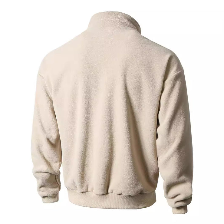Round neck long sleeved stand up collar cardigan casual base shirt for men