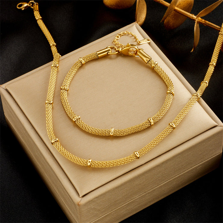 Elegant and niche design, hollowed out cylindrical chain, gold bead tassel pendant, titanium steel jewelry necklace