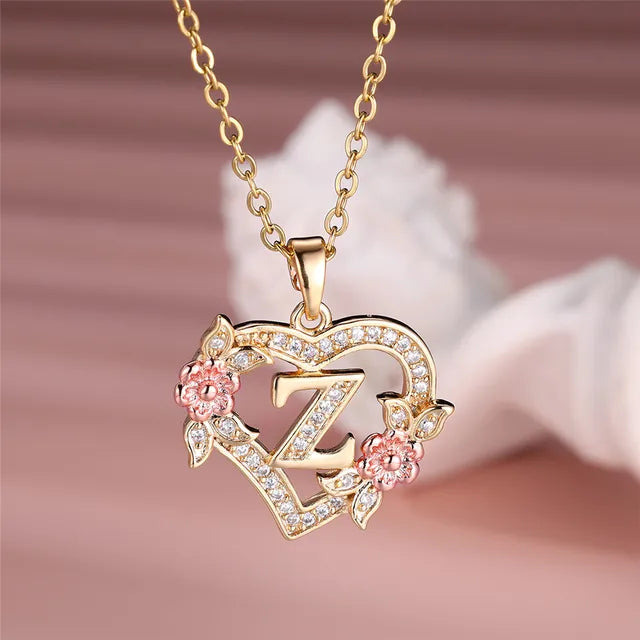 Cute Female A-Z Letter Pendant Necklace Vintage Yellow Gold Color Wedding Jewelry Gift For Women