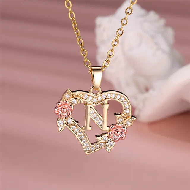 Cute Female A-Z Letter Pendant Necklace Vintage Yellow Gold Color Wedding Jewelry Gift For Women