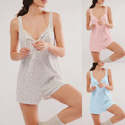 European and American women's fresh floral sleeveless jumpsuit sleepwear and home wear
