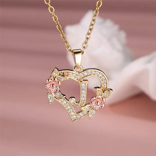 Cute Female A-Z Letter Pendant Necklace Vintage Yellow Gold Color Wedding Jewelry Gift For Women