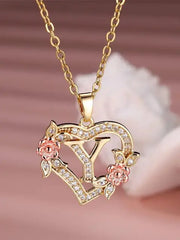 Cute Female A-Z Letter Pendant Necklace Vintage Yellow Gold Color Wedding Jewelry Gift For Women
