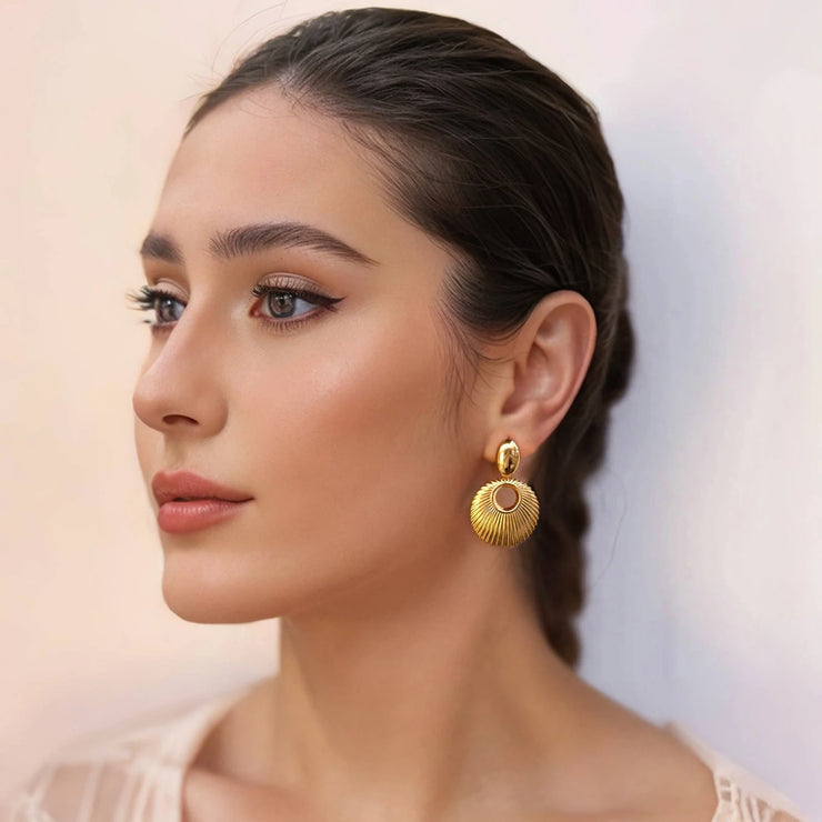 Shell Texture Charm Pendant Stainless Steel Earrings for Women, Retro High-quality Daily Jewelry Earrings