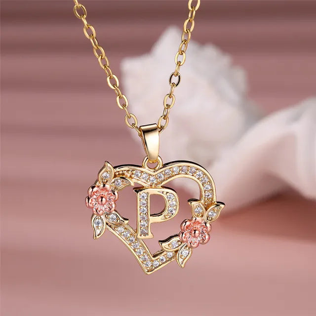 Cute Female A-Z Letter Pendant Necklace Vintage Yellow Gold Color Wedding Jewelry Gift For Women