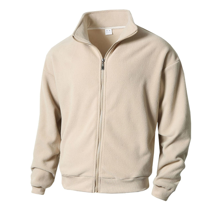 Round neck long sleeved stand up collar cardigan casual base shirt for men