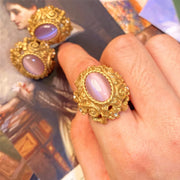 Vintage Metal Stud Earrings Natural Stone Opal Brass for Women Gold Color Jewelry New Elegant Travel Gift