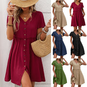 Women's Bohemian vacation V-neck short sleeved ruffled dress for women
