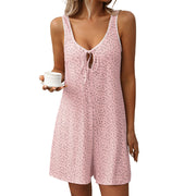 European and American women's fresh floral sleeveless jumpsuit sleepwear and home wear