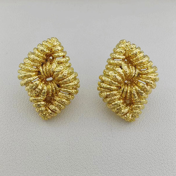 Brass Texture Knot Braided Chunky Earrings for Women Metal Gold Color Jewelry Personality Vintage European And American