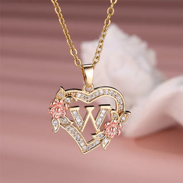 Cute Female A-Z Letter Pendant Necklace Vintage Yellow Gold Color Wedding Jewelry Gift For Women