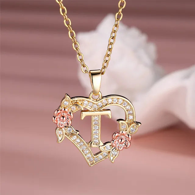 Cute Female A-Z Letter Pendant Necklace Vintage Yellow Gold Color Wedding Jewelry Gift For Women