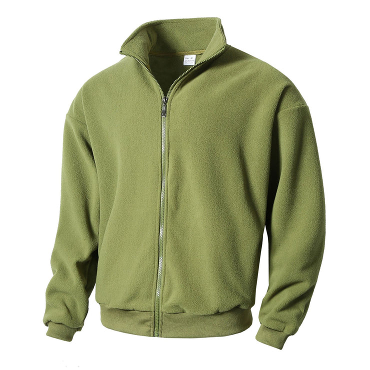 Round neck long sleeved stand up collar cardigan casual base shirt for men
