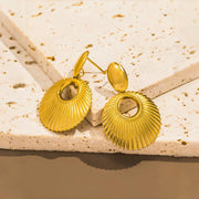 Shell Texture Charm Pendant Stainless Steel Earrings for Women, Retro High-quality Daily Jewelry Earrings