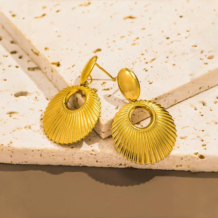Shell Texture Charm Pendant Stainless Steel Earrings for Women, Retro High-quality Daily Jewelry Earrings