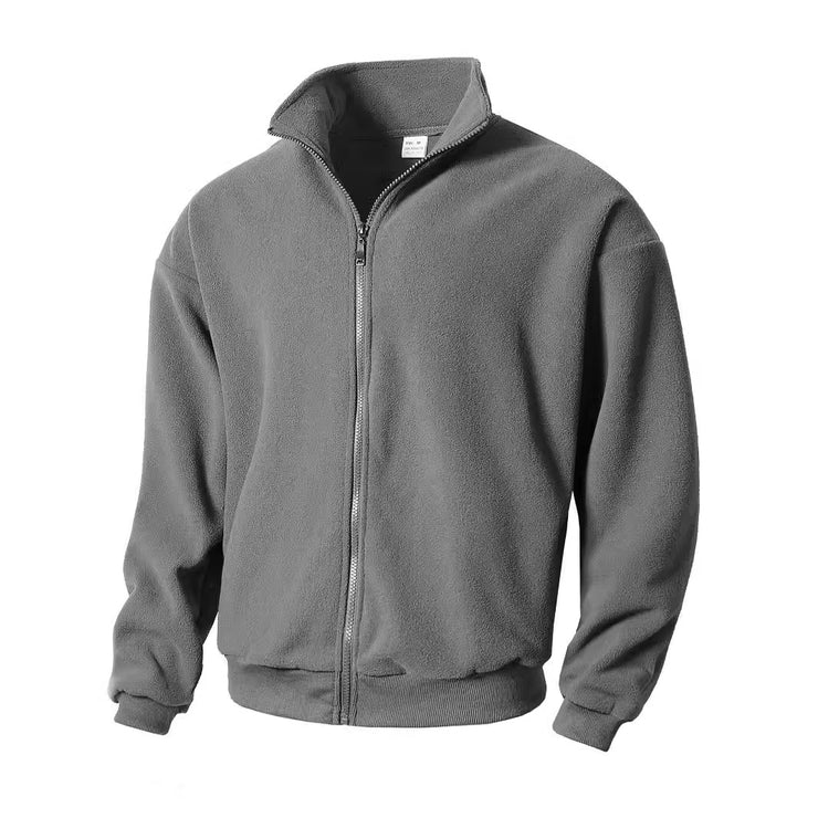 Round neck long sleeved stand up collar cardigan casual base shirt for men