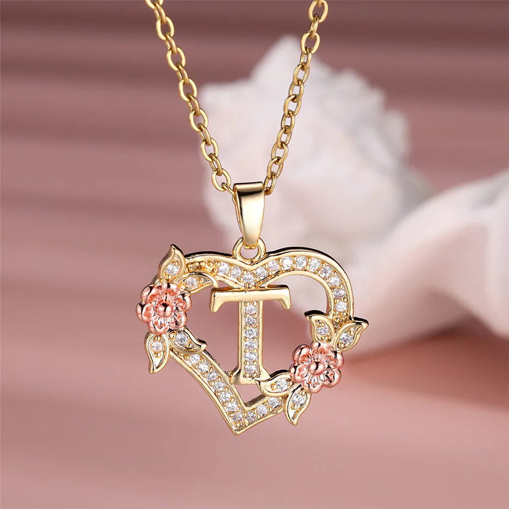 Cute Female A-Z Letter Pendant Necklace Vintage Yellow Gold Color Wedding Jewelry Gift For Women
