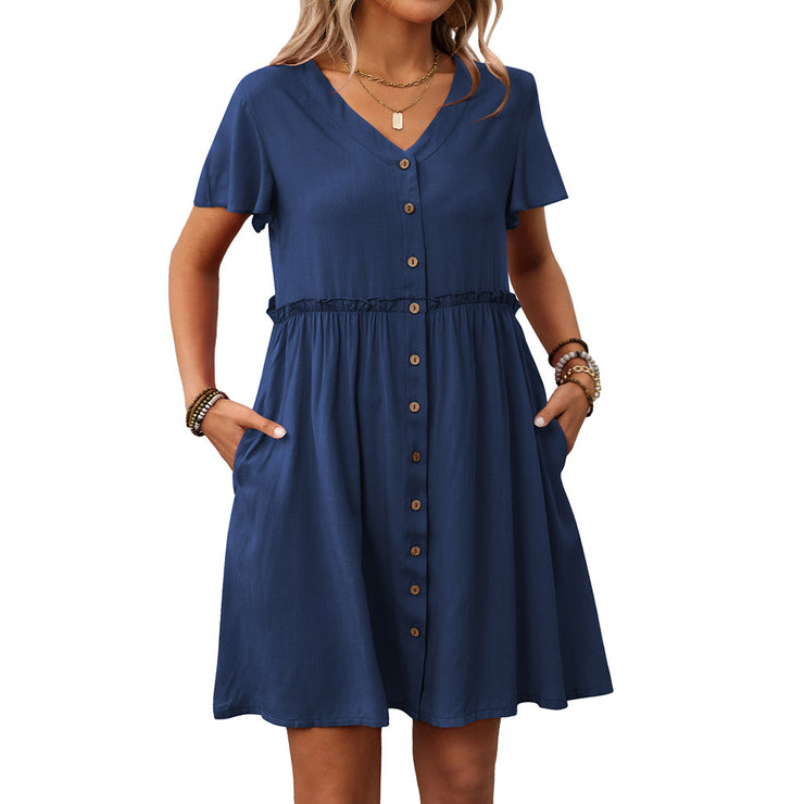 Women's Bohemian vacation V-neck short sleeved ruffled dress for women