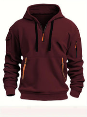 Half zip hoodie hooded sweatshirt with multiple pockets zipper pullover for men's sports and casual sweatshirt for men