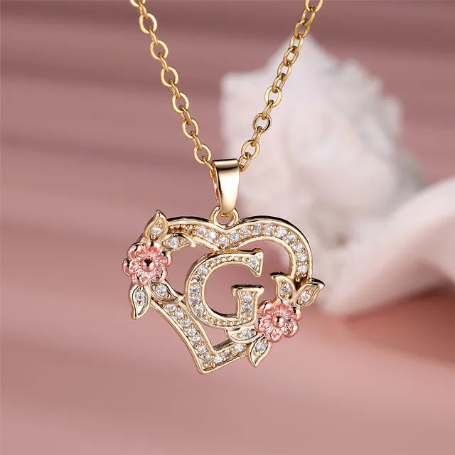 Cute Female A-Z Letter Pendant Necklace Vintage Yellow Gold Color Wedding Jewelry Gift For Women