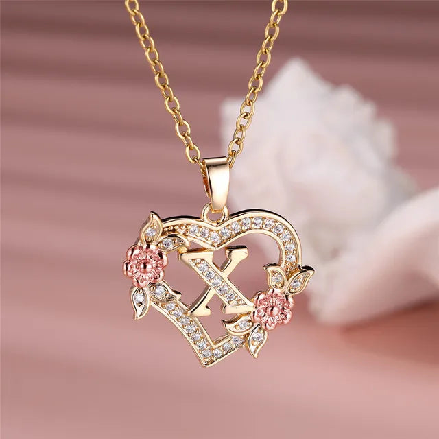 Cute Female A-Z Letter Pendant Necklace Vintage Yellow Gold Color Wedding Jewelry Gift For Women