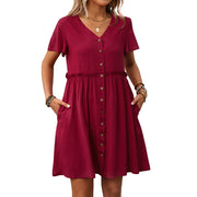 Women's Bohemian vacation V-neck short sleeved ruffled dress for women