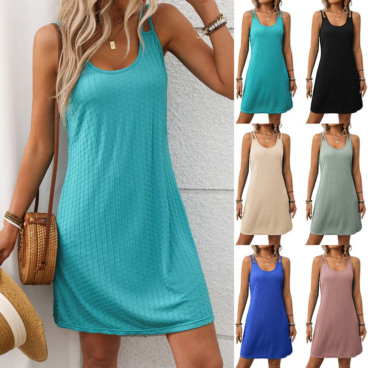 European and American round neck camisole loose sleeveless dress for women