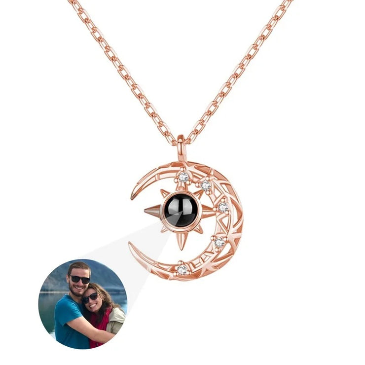 Personalized photo and image necklace from Europe and America, projection necklace, crescent pendant with photo necklace, ladies' moon jewelry