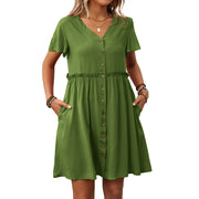 Women's Bohemian vacation V-neck short sleeved ruffled dress for women
