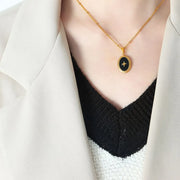 Geometric Jewelry Dripping Oil Star Elliptical Titanium Steel Pendant Necklace