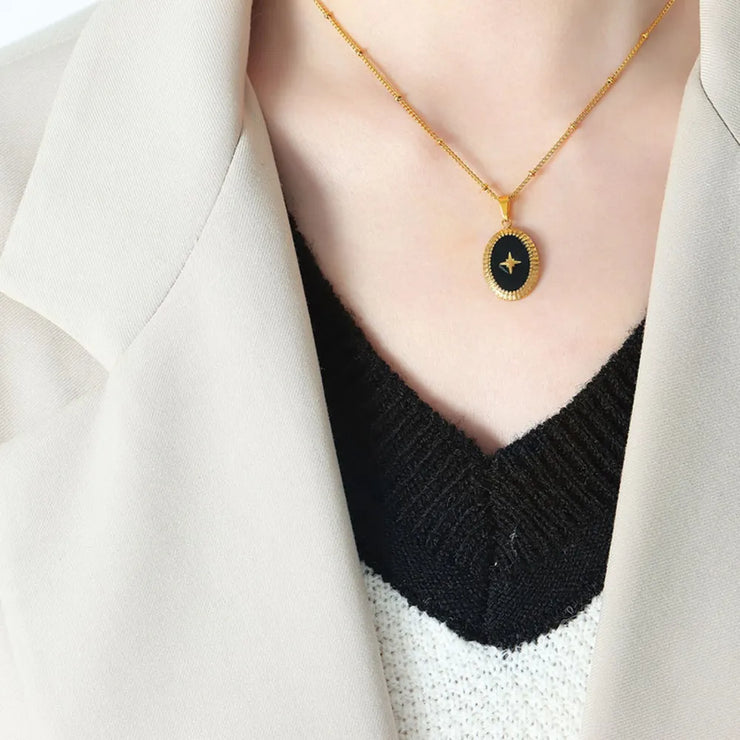Geometric Jewelry Dripping Oil Star Elliptical Titanium Steel Pendant Necklace