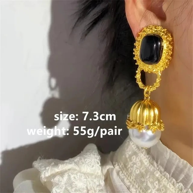 New Big Metal Stud Earring Love Heart Waterdrop for Women Gold Color Jewelry Palace Style Travel Gifts