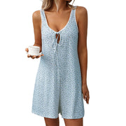 European and American women's fresh floral sleeveless jumpsuit sleepwear and home wear