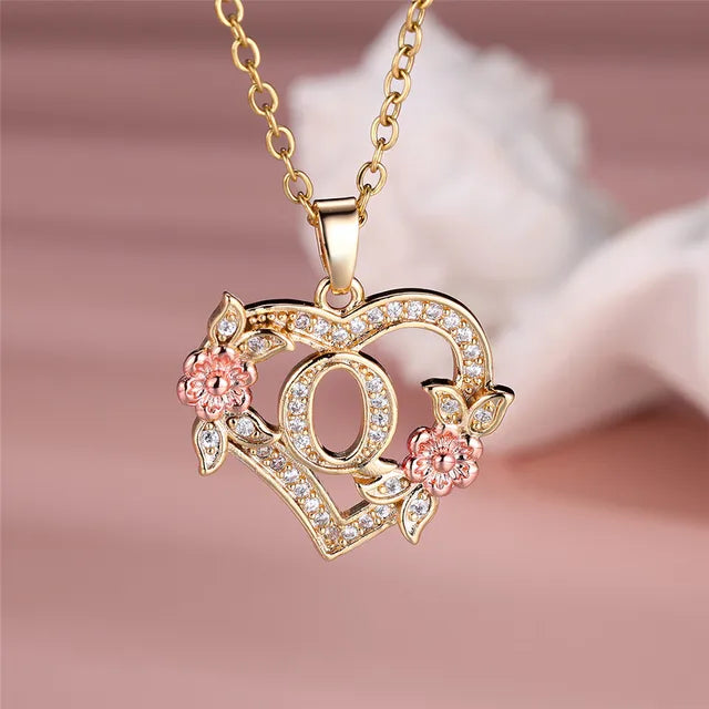 Cute Female A-Z Letter Pendant Necklace Vintage Yellow Gold Color Wedding Jewelry Gift For Women