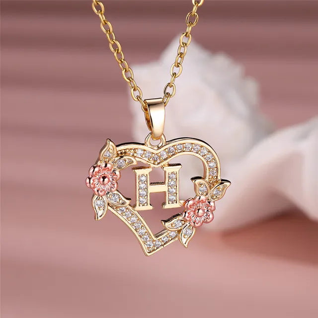 Cute Female A-Z Letter Pendant Necklace Vintage Yellow Gold Color Wedding Jewelry Gift For Women