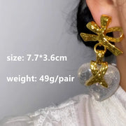 New Big Metal Stud Earring Love Heart Waterdrop for Women Gold Color Jewelry Palace Style Travel Gifts