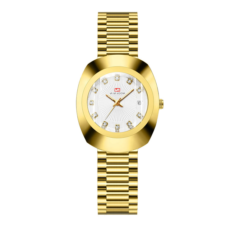 Couple Quartz Watch Yellow Gold Diamond Waterproof Steel Belt Watch