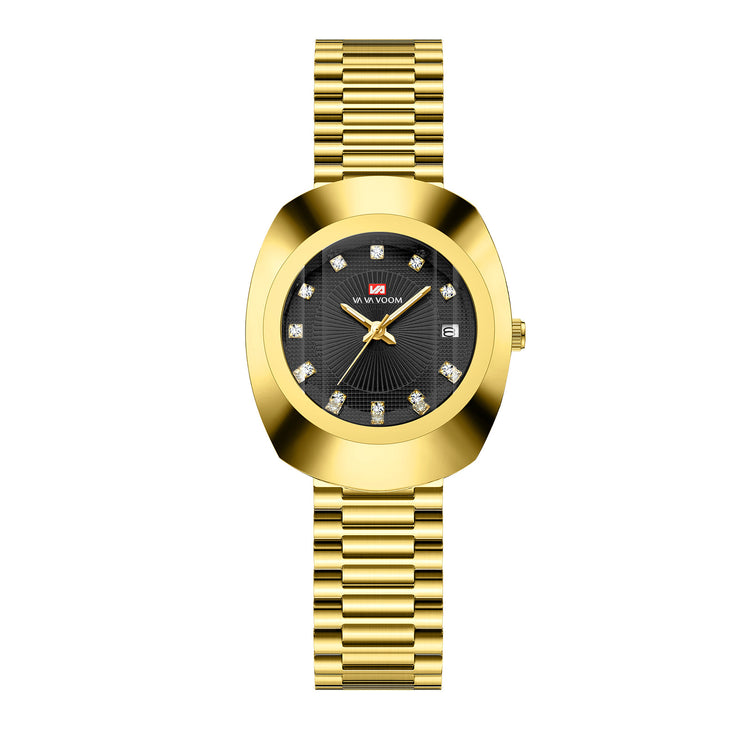 Couple Quartz Watch Yellow Gold Diamond Waterproof Steel Belt Watch